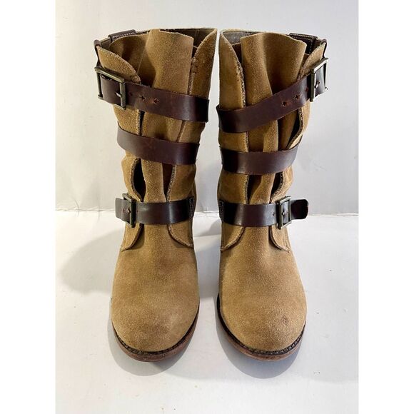 CAT Caterpillar leather boots brown suede buckle straps women 8 - Picture 2 of 9